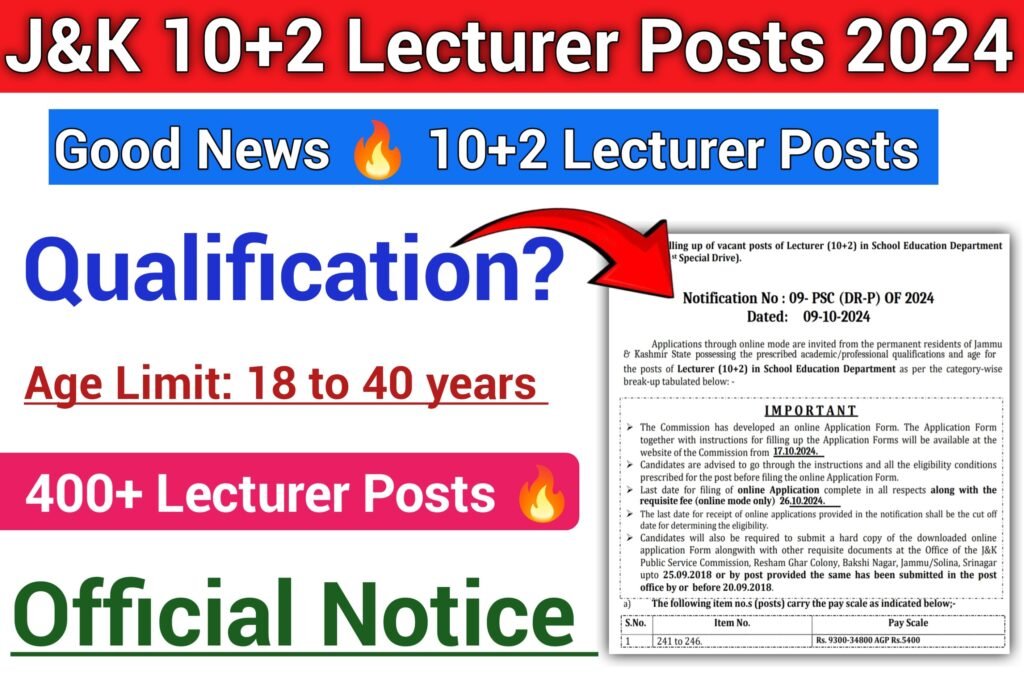 JKPSC 10+2 Lecturer Posts 2024